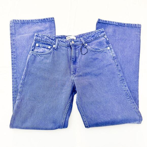 Zara High Rise Wide Leg Dyed Blue Denim Jeans Zip Fly NWOT SIze 6 - Picture 5 of 7